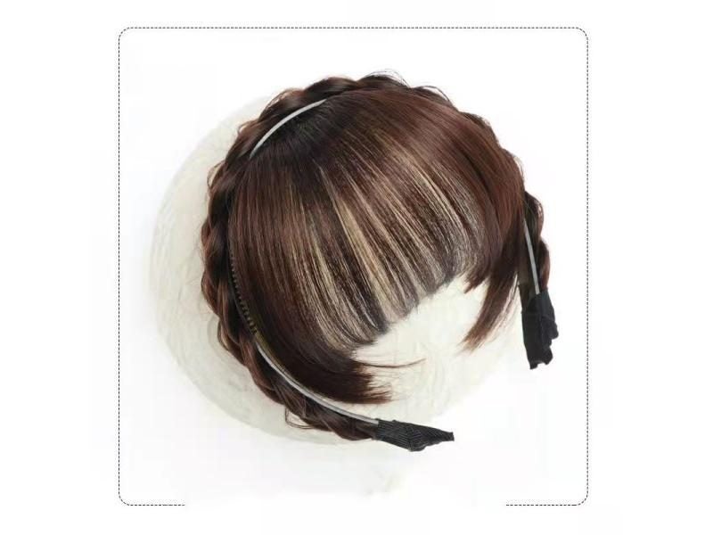 Synthetic Fake Bangs Hair Neat Fringe Bands With Double Row Braids Headband Carousel 1