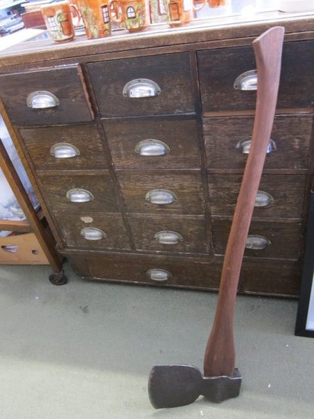 Antique European Axe Blacksmith Forged Axe Head with Wooden Handle - 8067 Carousel 1