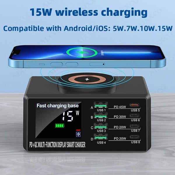 110W 8 Ports Multi USB Charger Wireless Charger Type C PD Fast Charging Station Carousel 7