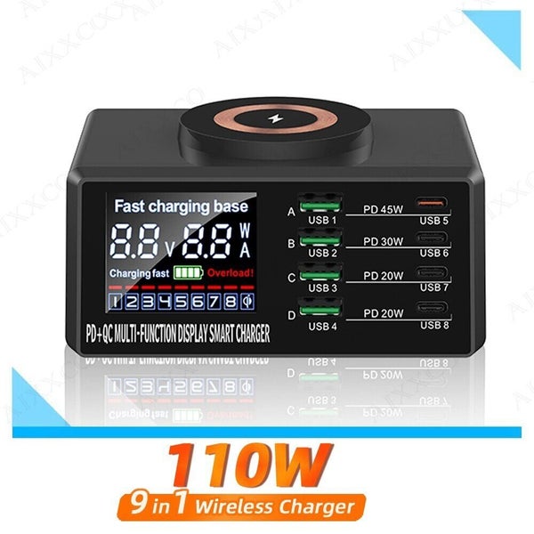 New 8 Ports Multi USB C Charger Type C PD Fast Charging Station Wireless Charger62863233392769112