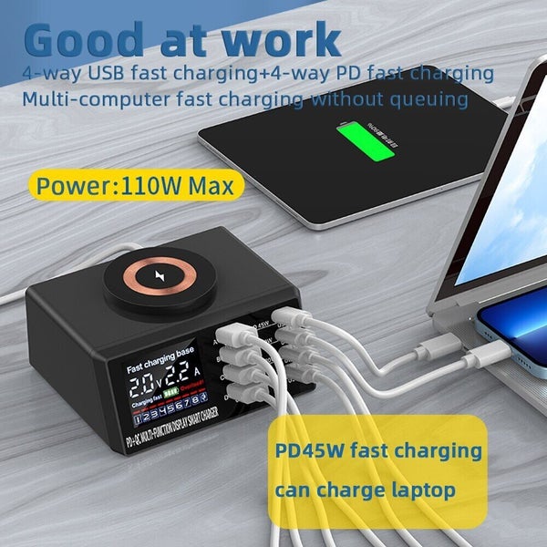 New 8 Ports Multi USB C Charger Type C PD Fast Charging Station Wireless Charger62863233392769113