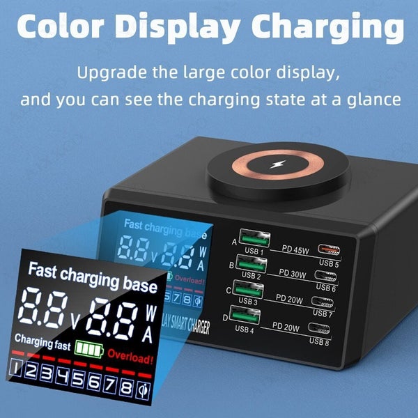 New 8 Ports Multi USB C Charger Type C PD Fast Charging Station Wireless Charger62863233392769114