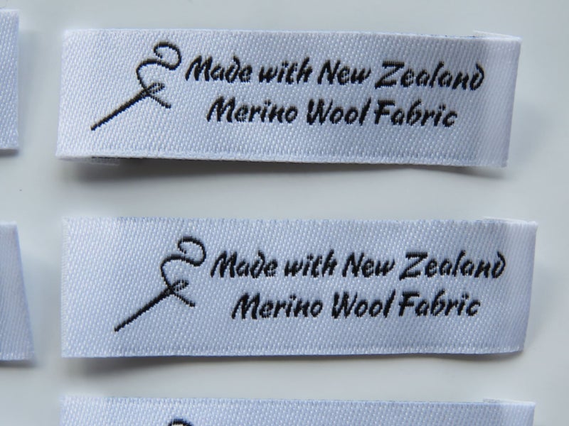 10 Needle Thread White Made with NZ Merino wool fabric woven labels 50 x 15mm Carousel 2