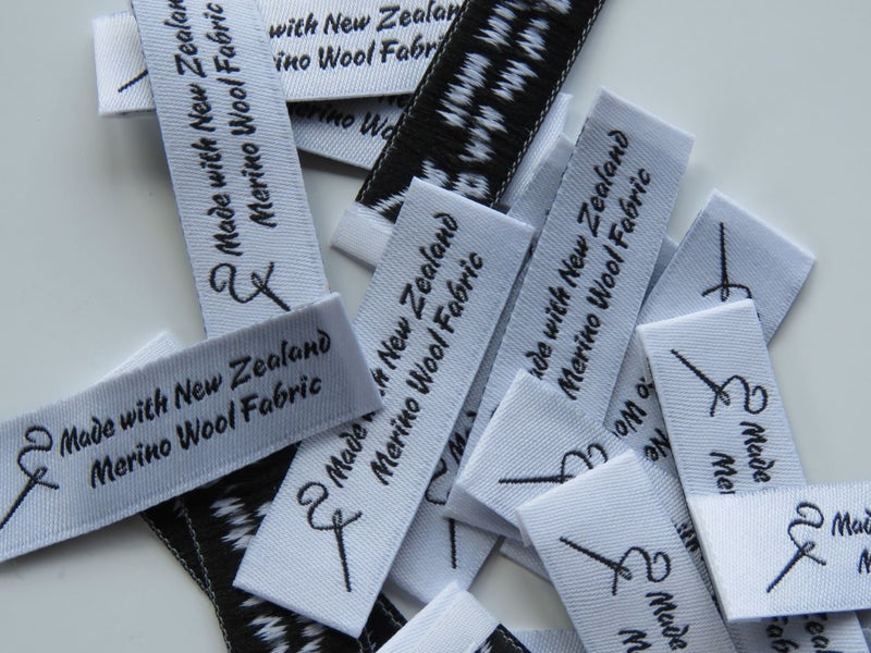 10 Needle Thread White Made with NZ Merino wool fabric woven labels 50 x 15mm Carousel 5
