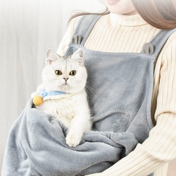 Comfortable Apron For Holding Cats Soft Kitten Bib Kangaroo Pocket Pet Clothe... Carousel 2