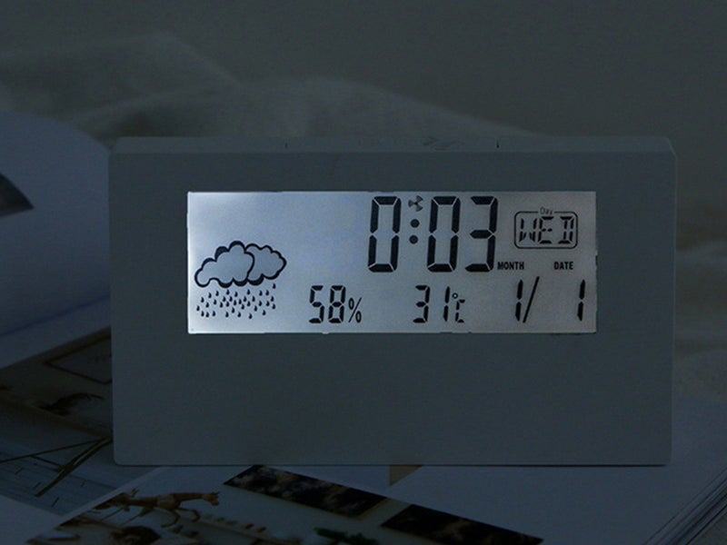 Digital Alarm Clock Desktop Clock with Temperature Humidity Alarm Clock Luminous Carousel 5