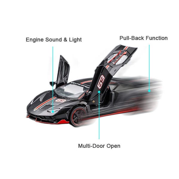 1:32 LP770 Car Model with Pull-Back Sound Light Effects -BlackRed Carousel 3