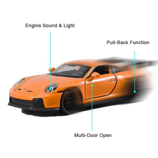 1:32 911 GT3 Car Model with Pull-Back Functionality Sound Light Effects -Orange Carousel 3
