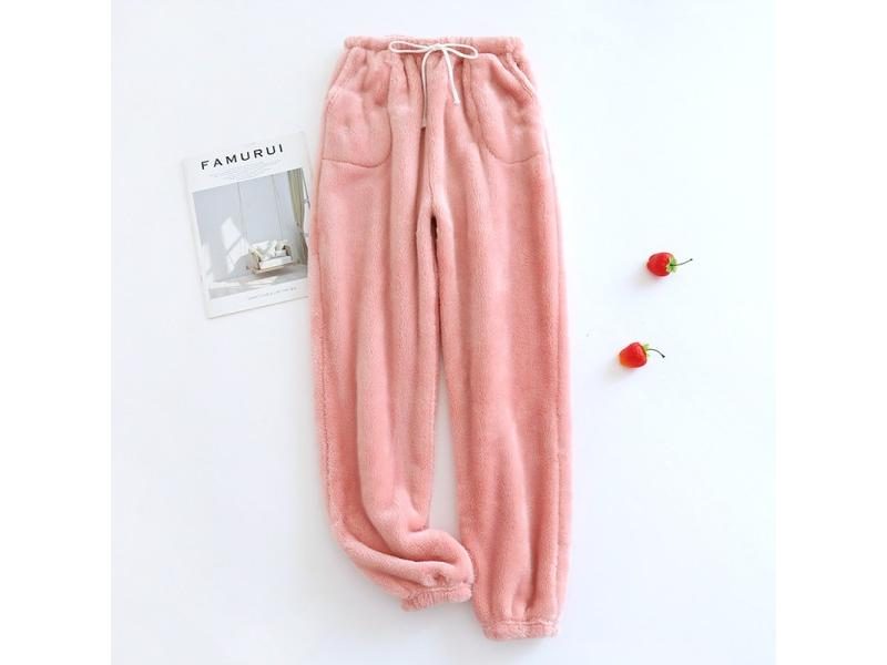 Fall/winter Ladies Flannel Trousers Pajama Pants Thick Loose Color Cute Warm Carousel 1