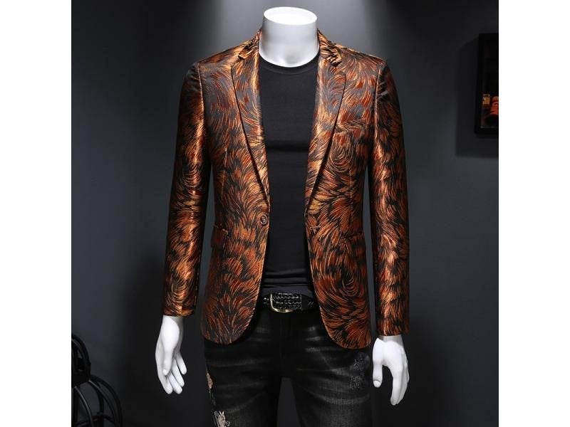 Plus Size 6XL-M Luxury Men Jacquard Slim Fit Blazer Stage Performance Metal Carousel 2