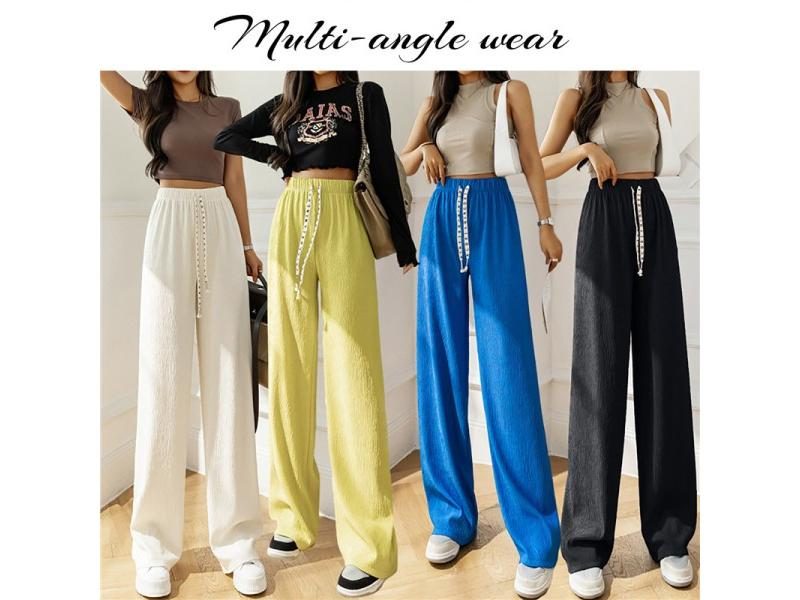 New Summer Wide-Leg Pants For Women Loose Leggings High Waist Mopping Pleat Carousel 2