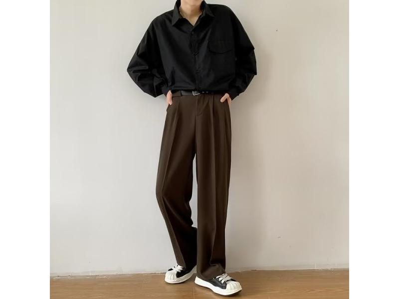 Brown Black Slim Fit Men's Dress Pants Casual Straight Trousers Carousel 2