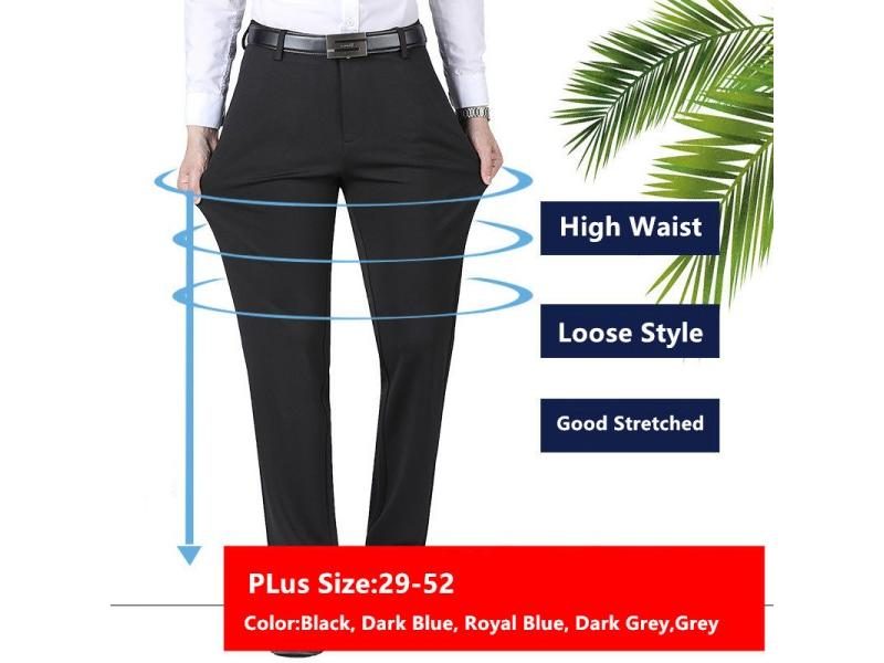 Formal Pants Men Thick Autumn Black Blue Grey Elastic Stretch Bussiness Loose Carousel 2