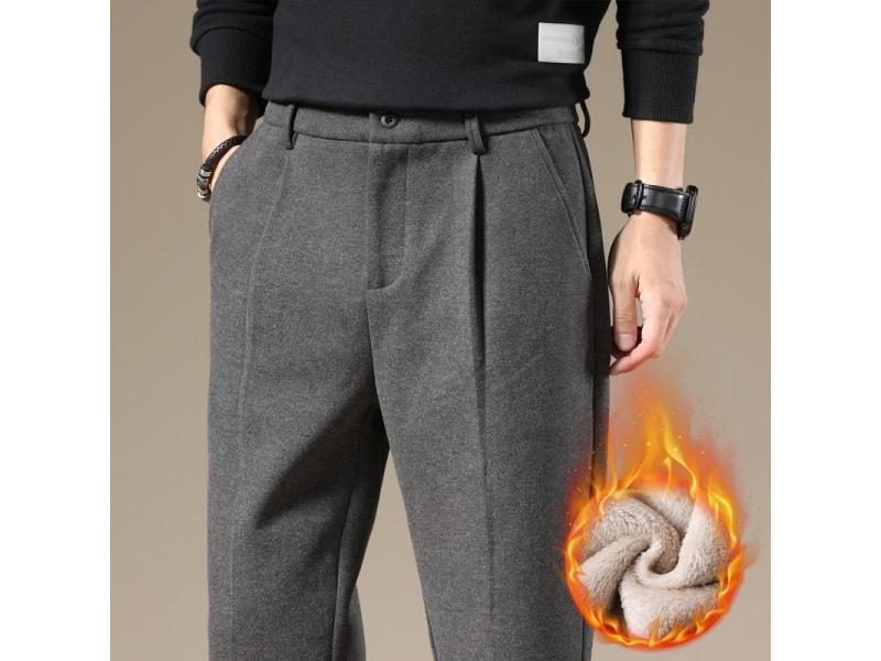 Autumn Winter Suit Pants Men Thick Business Elastic Waist Classic Grey Brown Carousel 2