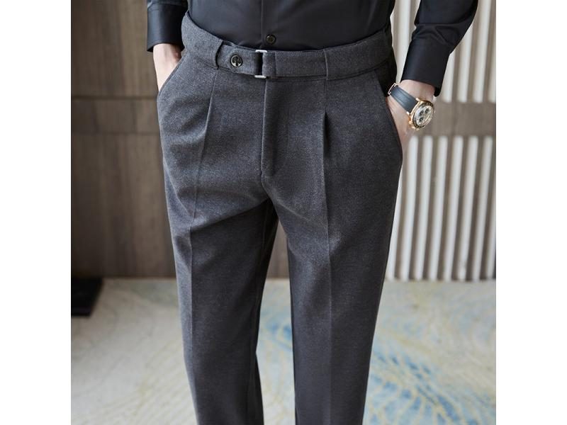Fall Winter Men's Wool Blend Grey Frosted Embroidered Dress Pants 28 36 Carousel 2