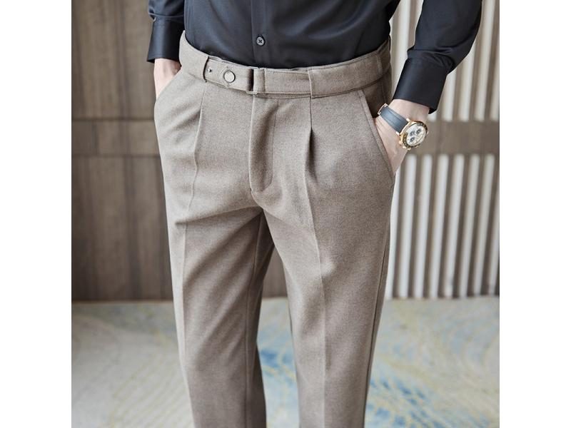 Fall Winter Men's Wool Blend Grey Frosted Embroidered Dress Pants 28 36 Carousel 1