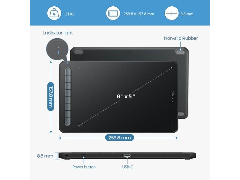 XPPen Deco M/MW 8*5 Inch Wireless Digital Drawing Tablet Bluetooth V5.0 Tilt Carousel 1