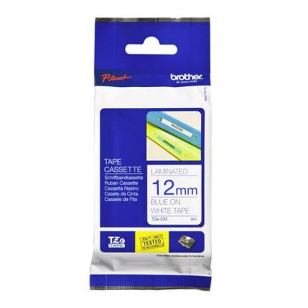 Brother Tze-233 12Mm X 8M Blue On White Tape BCL138 Carousel 1