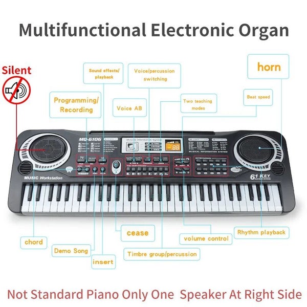 Microphone, Kids Keyboard Beginners Electronic Piano with 61 Keys Music Toy K... Carousel 1