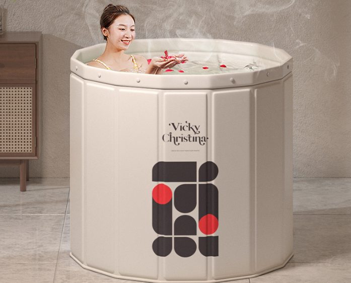 Household adult folding bathtub portable soaking bathtub glacial white70CM Carousel 1