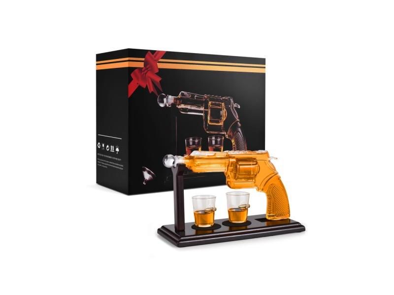 Whiskey Decanter Sets For Men 8.5 OZ Pistol Shaped W 2 1.7 OZ Glasses Carousel 1