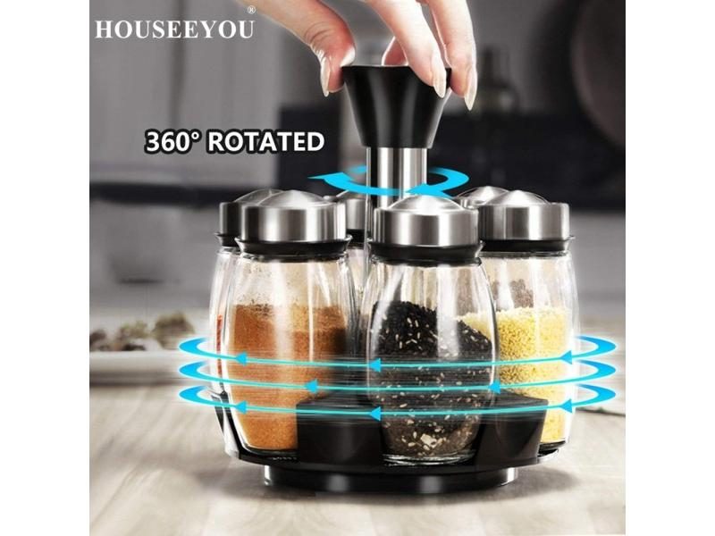 6Pcs Rotating Stainless Steel Cruet Set With Salt And Pepper Shakers Carousel 1