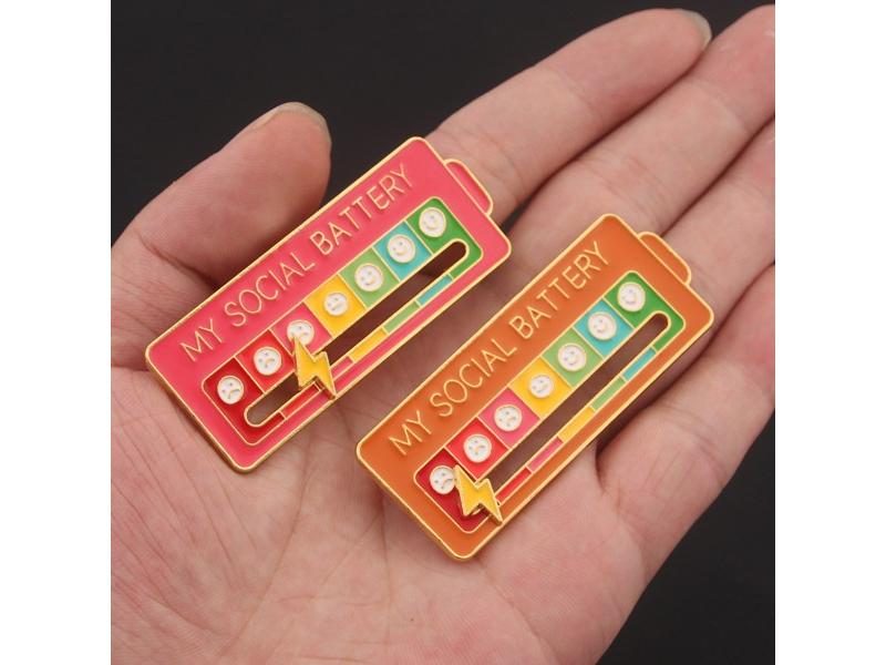 Social Battery Enamel Pin Brooch Metal Mood Tracker Lapel Jewelry Carousel 2
