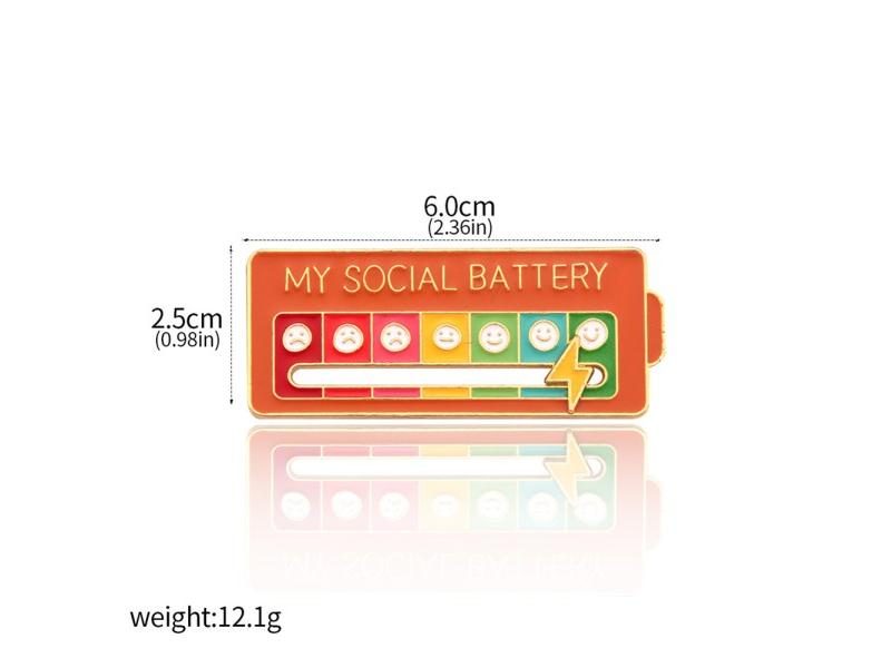 Social Battery Enamel Pin Brooch Metal Mood Tracker Lapel Jewelry Carousel 1