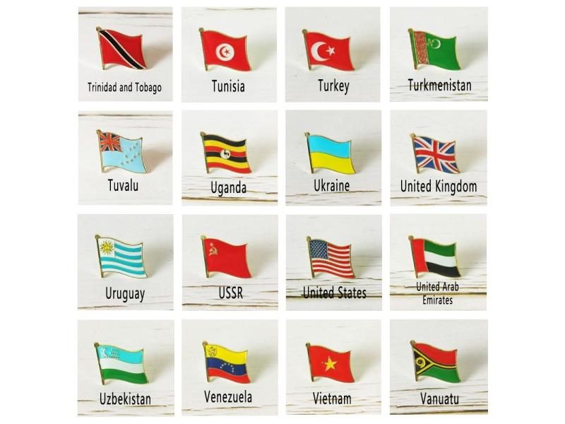 National Flag Metal Lapel Pin For Tunisia Turkey Uganda Ukraine UK US USSR Carousel 2