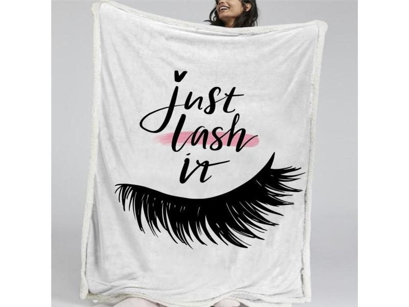 Eyelash Blanket Gold Black Sherpa Flannel Reversible With Cute Eyes Pattern Carousel 1