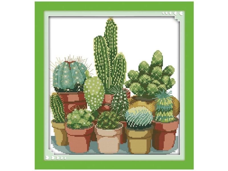 Cactuses (2) Patterns Counted Cross Stitch Set 11CT 14CT 16CT Stamped DMC Carousel 1