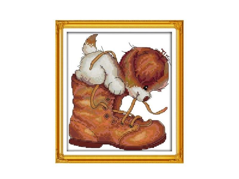 Dog And Shoes Cross Stitch Kit Animal Printed Stamp Cotton Embroidery DIY Carousel 2