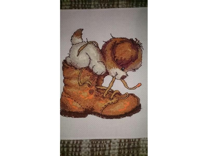 Dog And Shoes Cross Stitch Kit Animal Printed Stamp Cotton Embroidery DIY Carousel 1