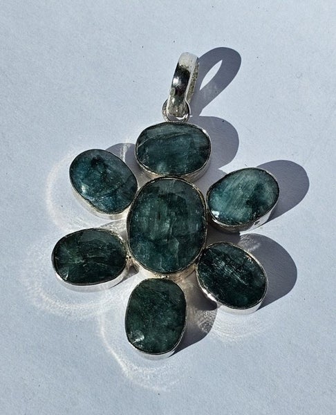 Genuine 7 stone Green Emerald Sterling Silver 925 Pendant Carousel 1