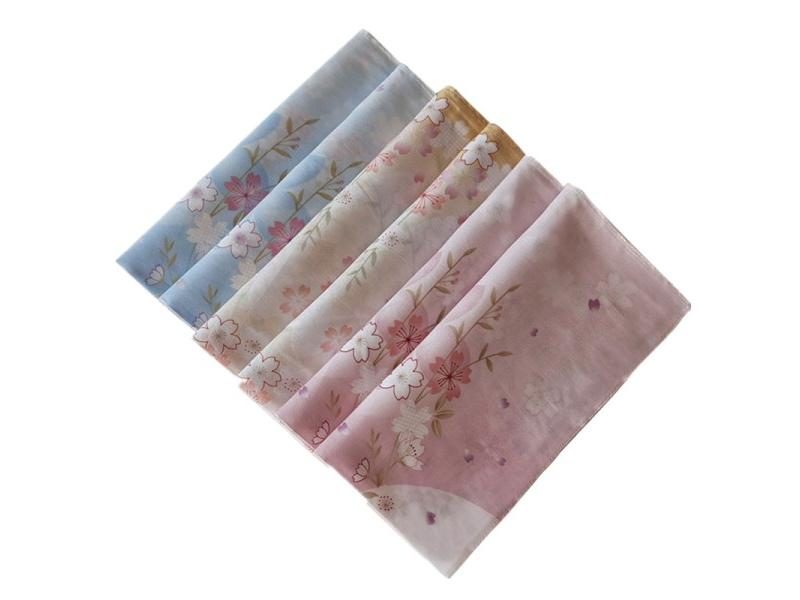 3Pcs 45x45cm Square Cotton Cherry Blossom Flower Printed Ladies Handkerchief Carousel 1