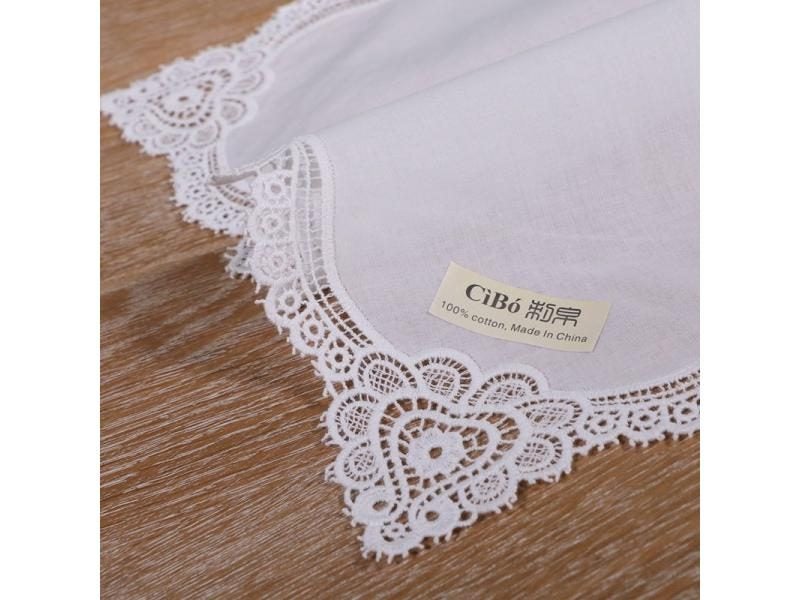 A004: 1 Piece White Premium Cotton Lace Handkerchiefs Crochet Hankies For Carousel 1