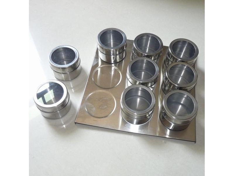 9pcs Magnetic Spice Jars Magnetic Cruet Condiment Spices Set Stainless Steel Carousel 1