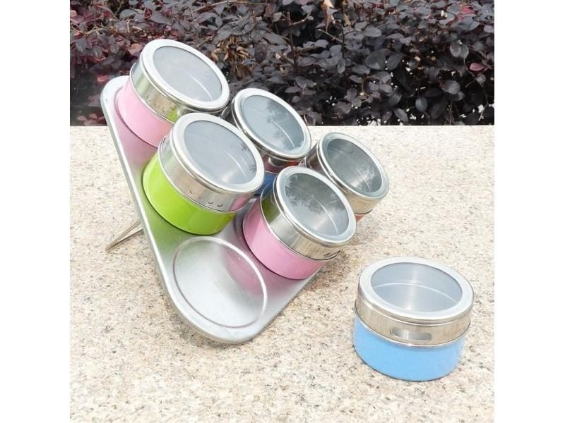 6pcs Magnetic Spice Jars Magnetic Cruet Condiment Spices Set Stainless Steel Carousel 1