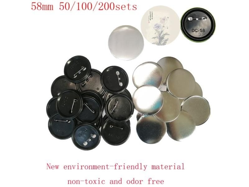 50/100/200set 58mm Black Plastic Plastic Blank Badge Pin Button Parts Supplies Carousel 1