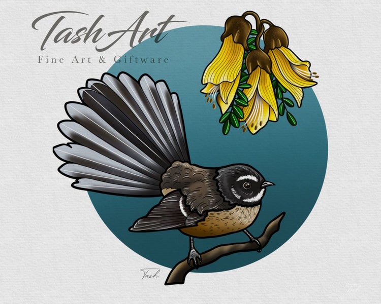 8x10” ART PRINT ~ Fantail & Kowhai Carousel 1