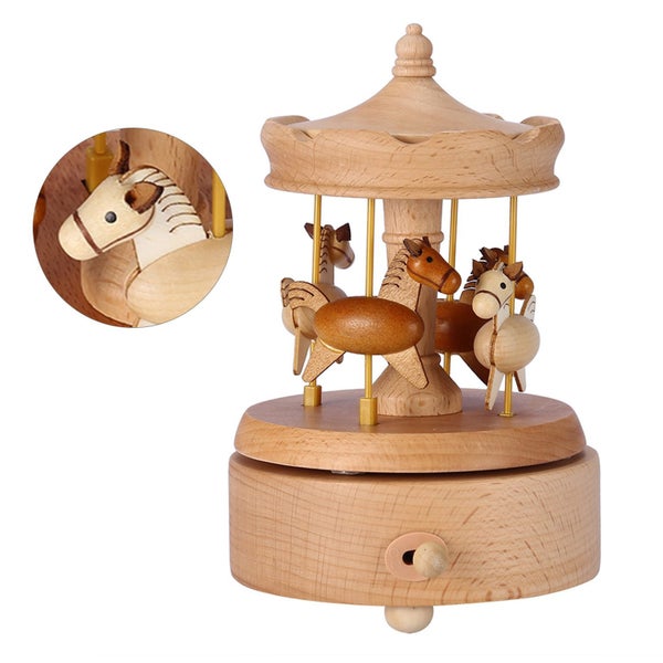 Wooden Vintage Music Box Beautiful Handmade Wood Carousel 1