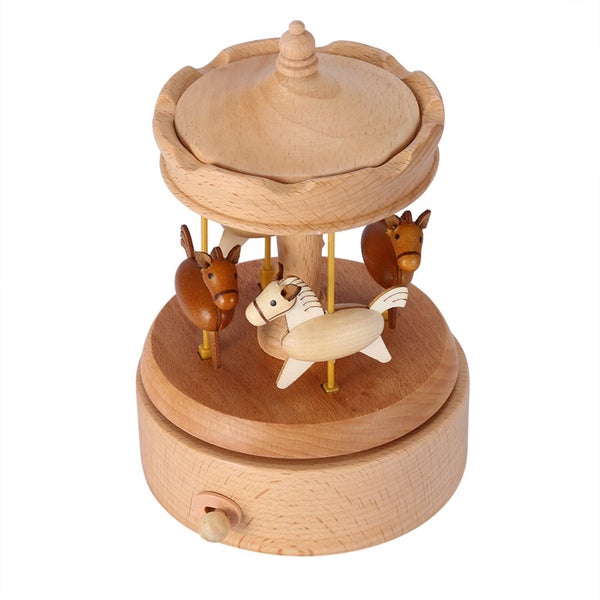 Wooden Vintage Music Box Beautiful Handmade Wood Carousel 2