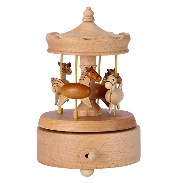 Wooden Vintage Music Box Beautiful Handmade Wood Carousel 3