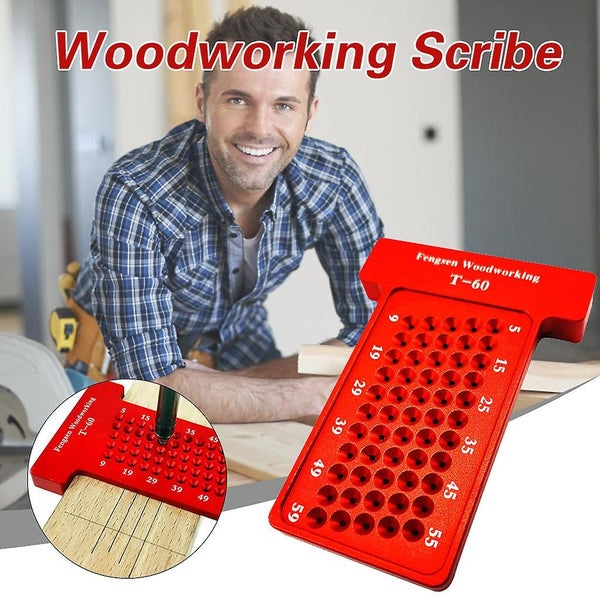 Woodworking-60mm T-type Ruler Hole Scribing Gauge Aluminum Crossed Feet Carousel 2