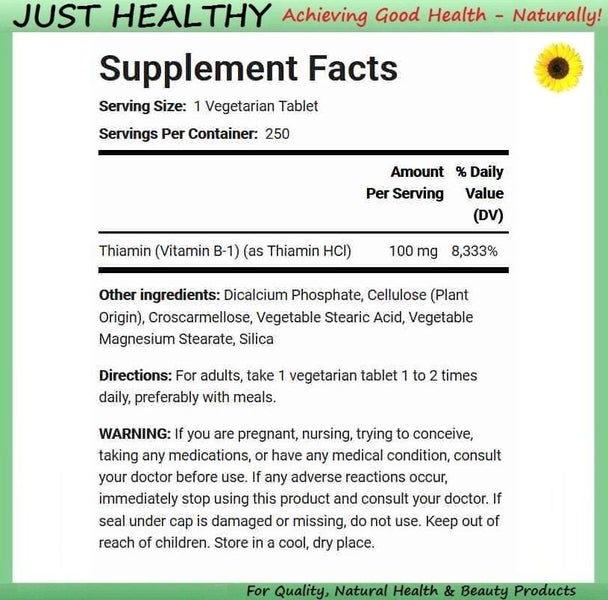 VITAMIN B-1 THIAMIN - 250 VEGE TABS - 100 mg Carousel 2