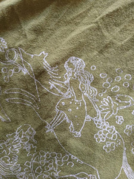 Forest green stretchy top with fantasy illustration Carousel 9