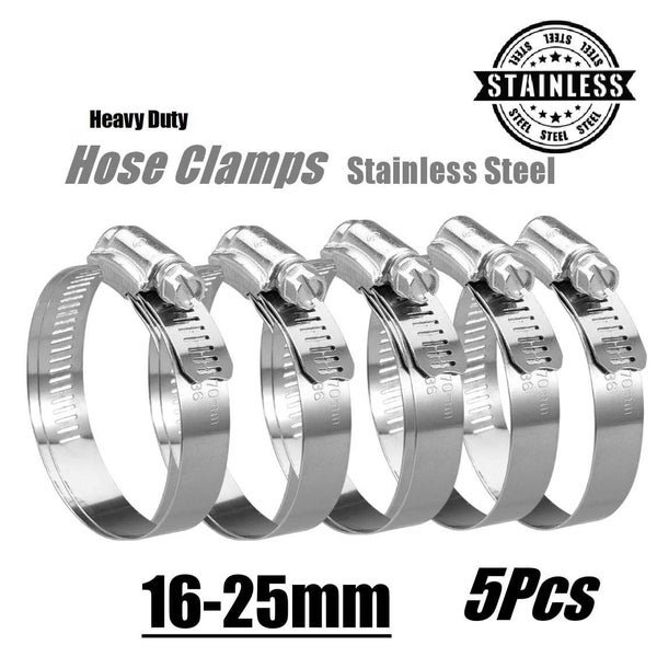 Brand New 5Pcs Hose Clamps Stainless Steel Pipe Plumbing 16-25mm *Clearance* Carousel 1