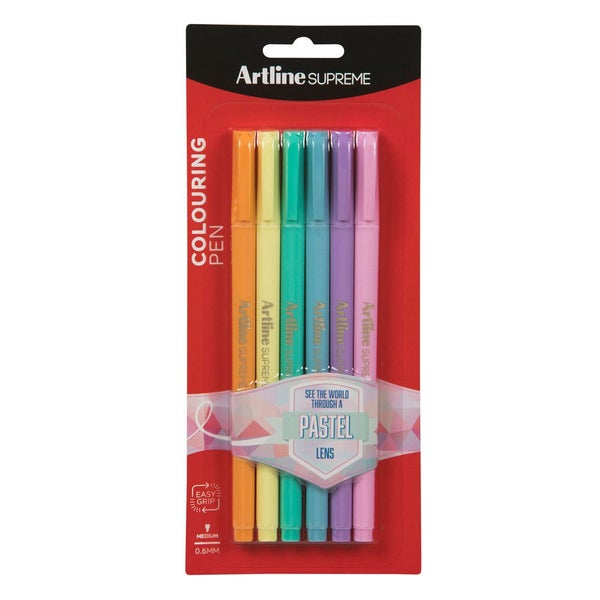 6pc Artline Supreme 0.6mm Fine Point Pens Art Crafts Pen Assorted Pastel Colours Carousel 1
