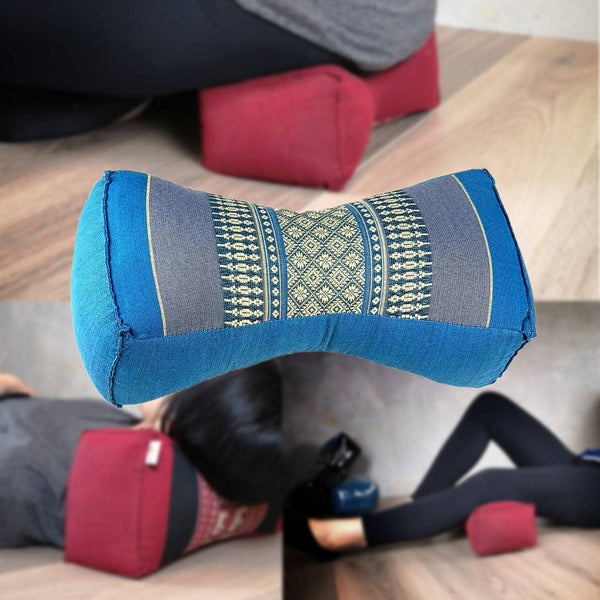 [MANGO TREES] Bone Shape Neck Pillow/Meditation Cushion Kapok Filled Blue Carousel 1