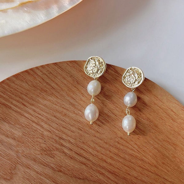 Gold Plated Handmade Freshwater Pearl Earrings Vintage Style A-3 Carousel 1